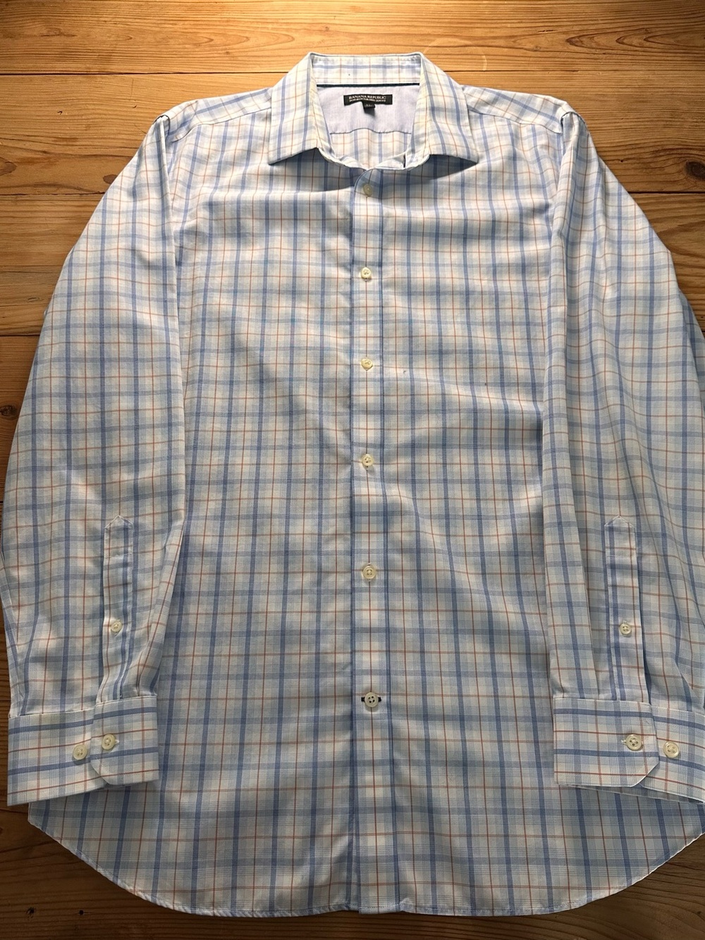 Banana Republic Light Blue and White Plaid Dress Shirt